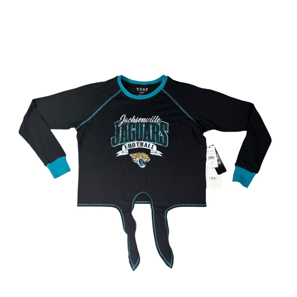 WEAR by Erin Andrews Jacksonville Jaguars Tie Front Long Sleeve Shirt Black XS‎